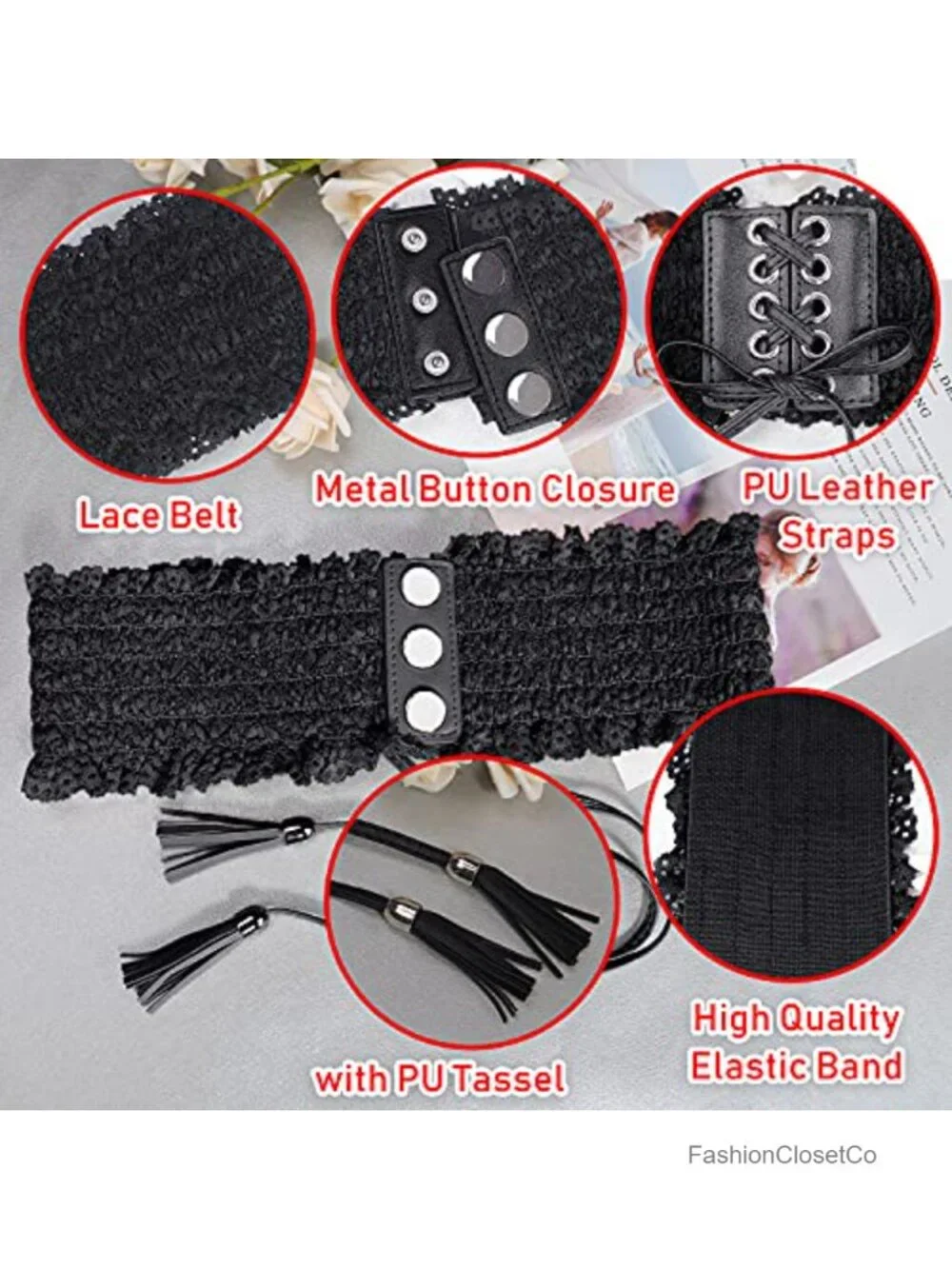 Adjustable Faux Leather Lace Tassel Obi Cinch Waist Belt